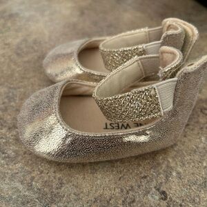 Nine West Metallic Gold Glitter Strap Mary Jane Shoes